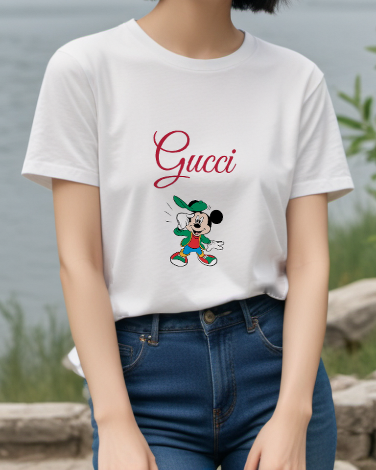 White Green Cap Sport Mouse Graphic T-Shirt - styled view 3