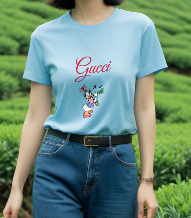 Sky Blue Hair Dryer Singer Duck Graphic T-Shirt - styled view 5
