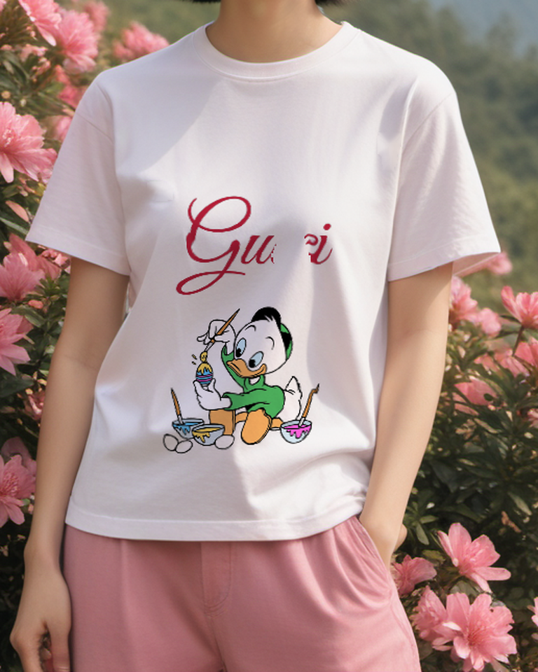 White Egg Painting Young Duck Graphic T-Shirt - styled view 2
