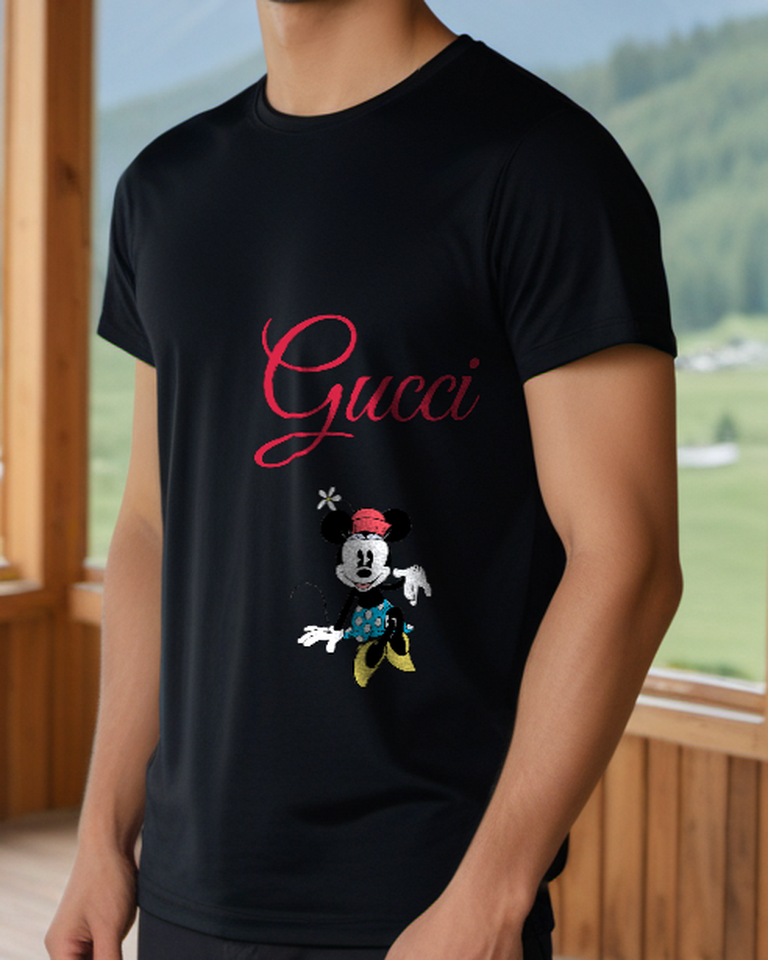 Black Flower Hat Blue Shorts Mouse Graphic T-Shirt - styled view 1