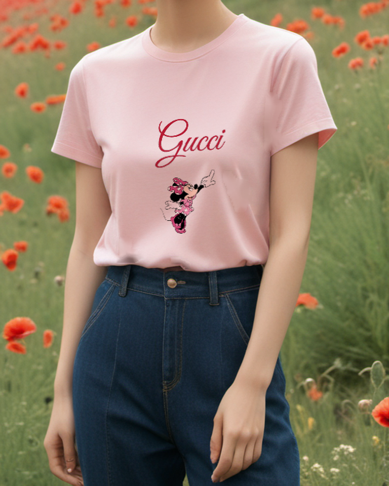 Blush Pink Pointing Polka Dot Mouse Graphic T-Shirt - styled view 3