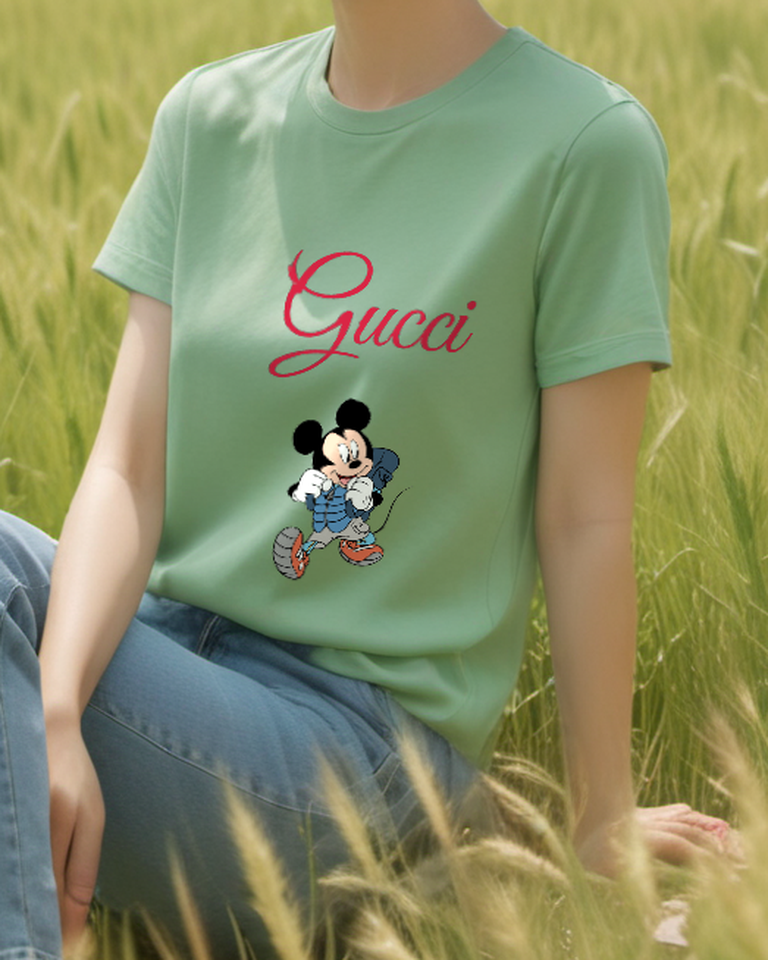 Sage Green Checked Trousers Mouse Graphic T-Shirt - styled view 3