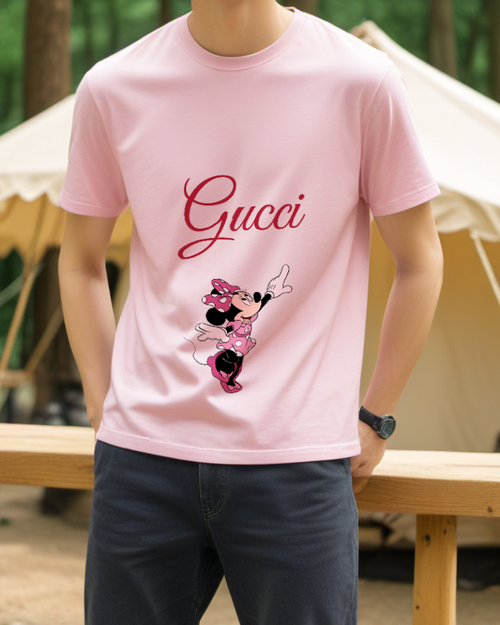 Blush Pink Pointing Polka Dot Mouse Graphic T-Shirt - styled view 1