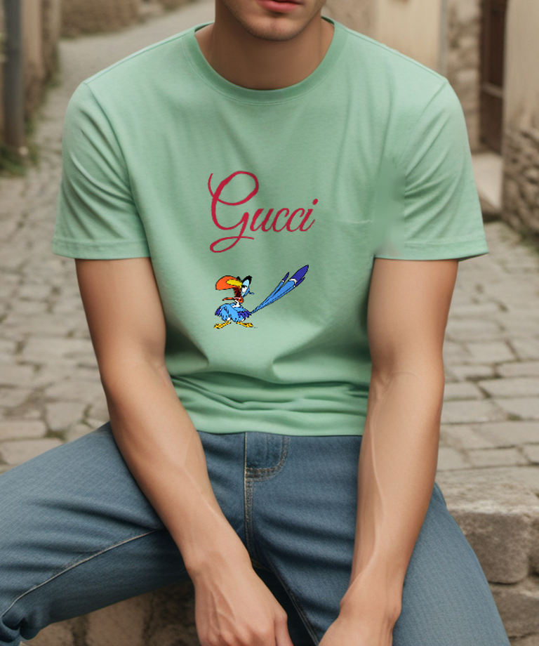 Sage Green Blue Hornbill Wing Pose Graphic T-Shirt - styled view 4