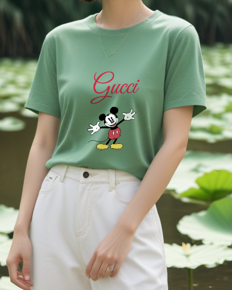 Sage Green Open Palm Standing Mouse Graphic T-Shirt - styled view 1