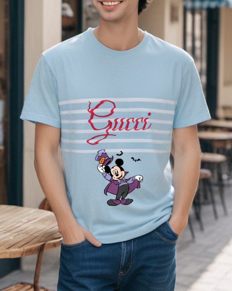 Sky Blue Vampire Cape Mouse Graphic T-Shirt - styled view 5