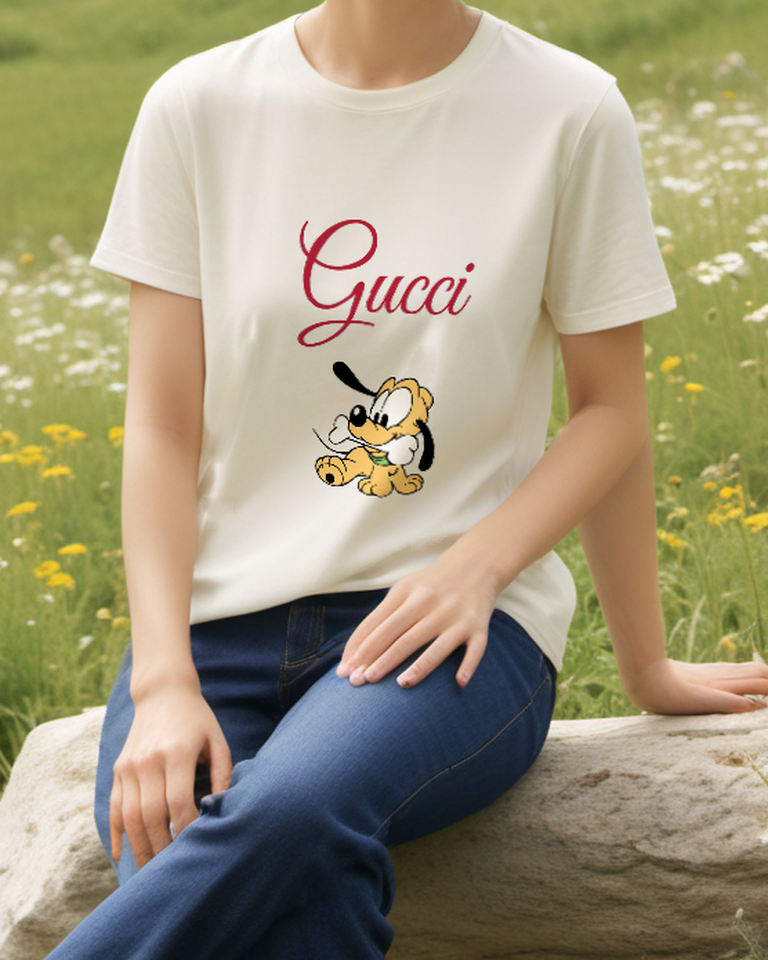 Ivory Puppy With Giant Bone Graphic T-Shirt - styled view 2