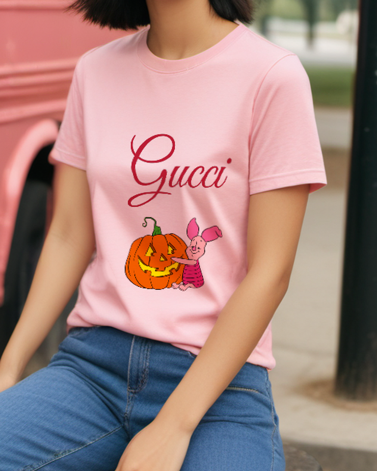 Blush Pink Piglet Jack O Lantern Graphic T-Shirt - styled view 1