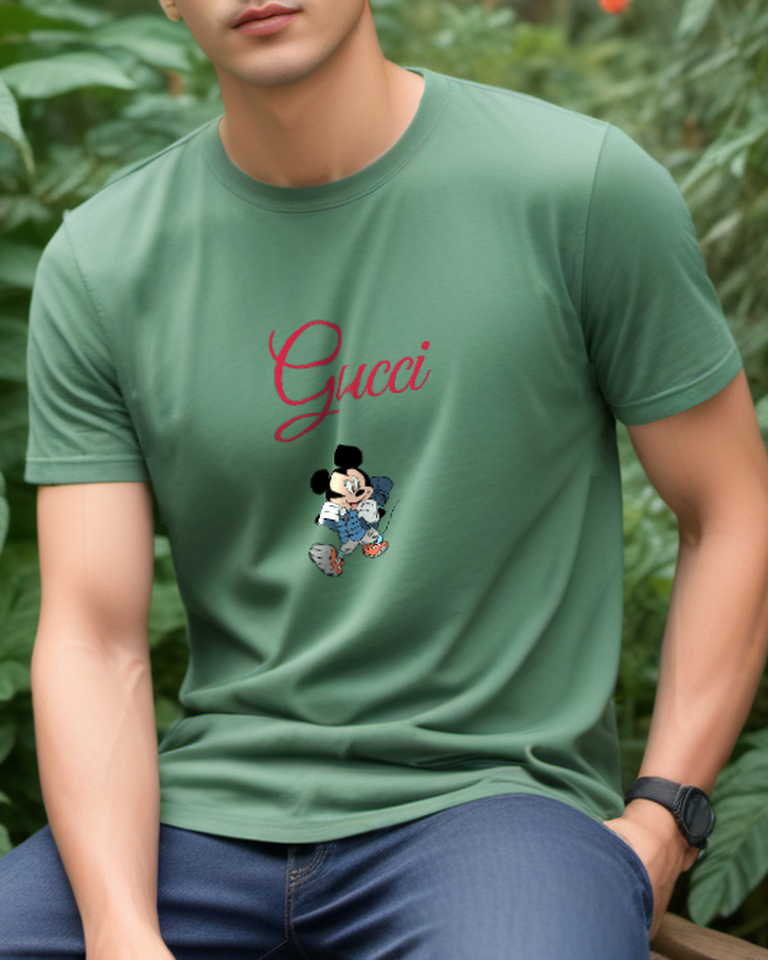 Sage Green Checked Trousers Mouse Graphic T-Shirt - styled view 2