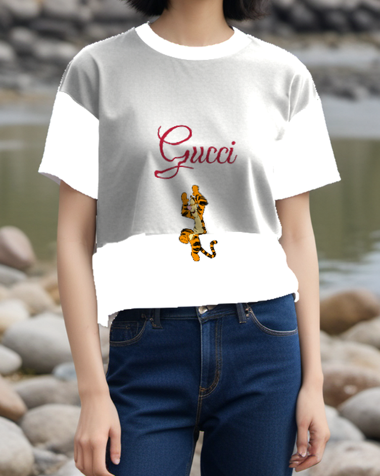 White Upright Striped Tiger Graphic T-Shirt - styled view 4